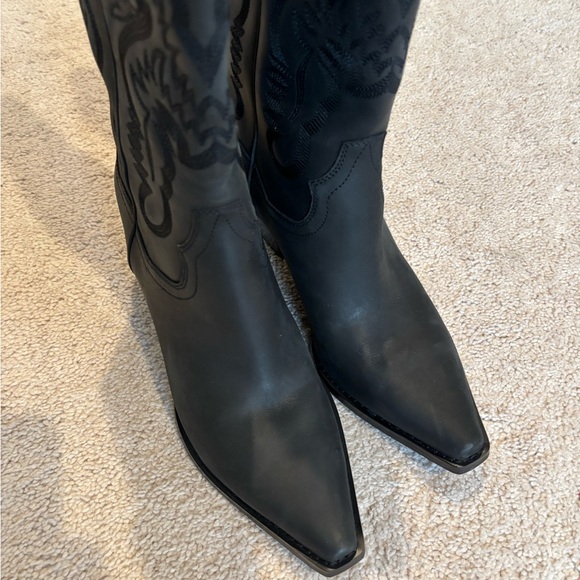 Jeffrey Campbell Black Heeled Boots with Western Stitching - Picture 7 of 7